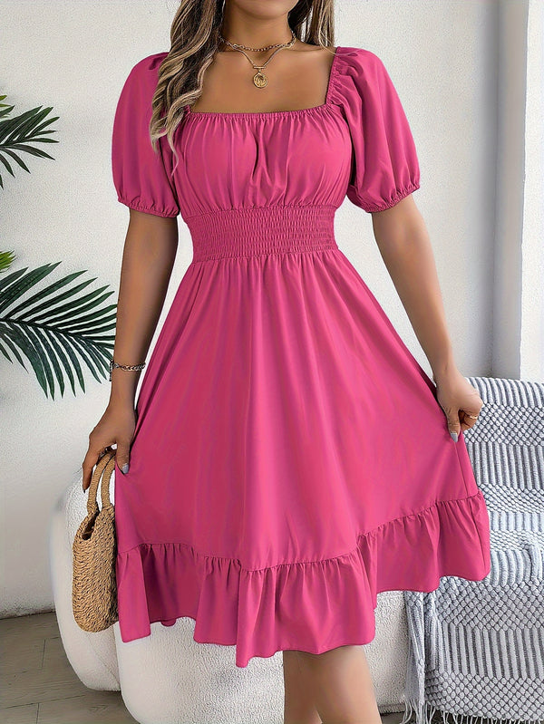 Bohemian Puff Sleeve Ruffled Short Dress