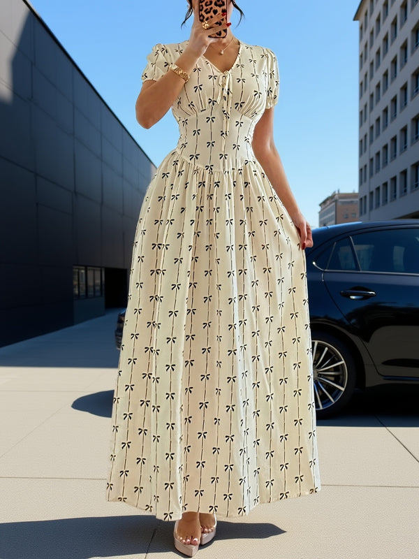 Bohemian Striped Bow Print Maxi Dress