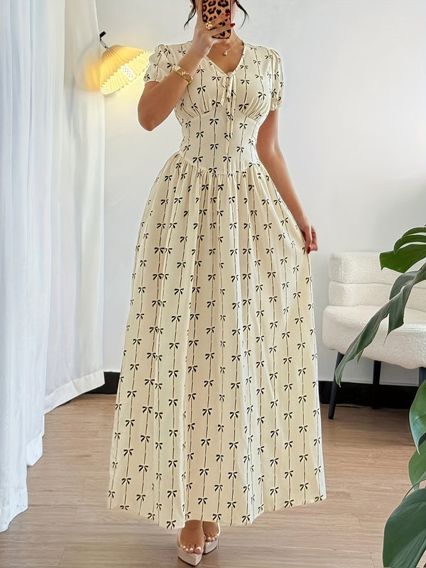 Bohemian Striped Bow Print Maxi Dress