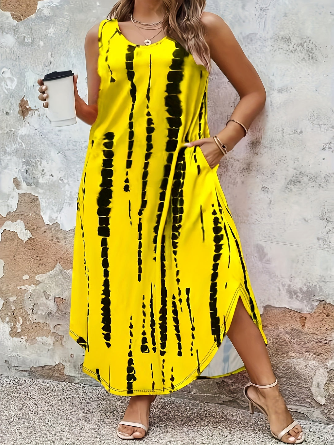 Plus Size Sleeveless Tie Dye Striped Summer Boho Dress