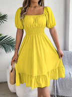 Bohemian Puff Sleeve Ruffled Short Dress