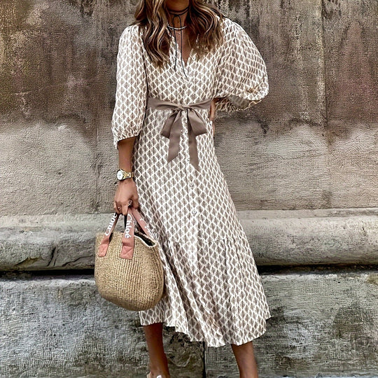 Casual Geometric Print Tie Waist Maxi