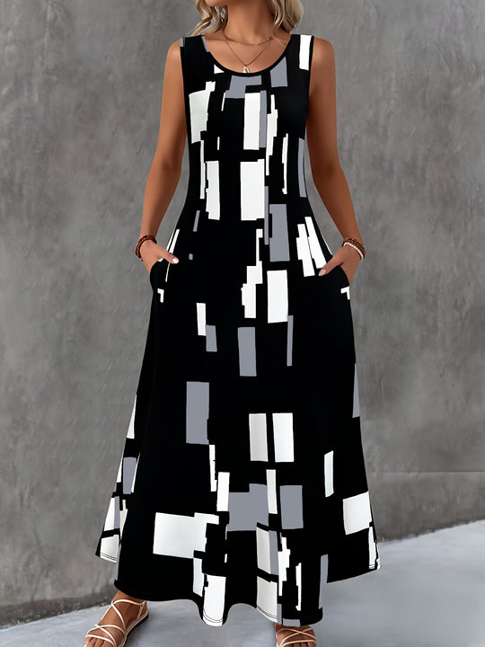 Abstract Geometric Sleeveless Maxi Boho Dress