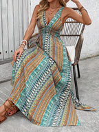 Summer Bohemian Sleeveless Mixed Print Slit Dress