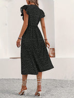 Elegant Polka Dot V-Neck Button Maxi Dress