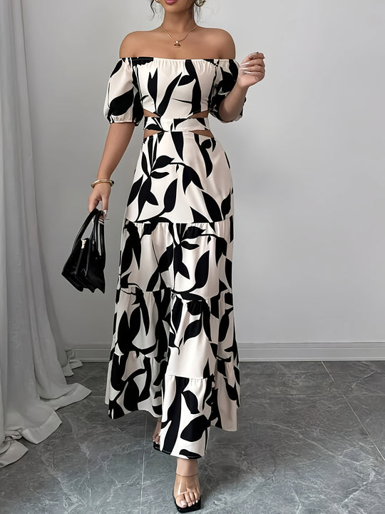 Off-the-Shoulder Cutout Tiered Maxi Dress