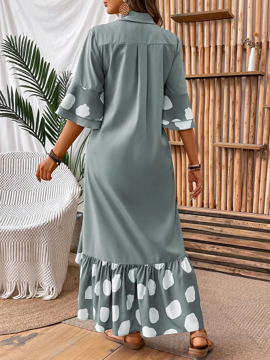 Flowy Collared Button Down Shirt Dress