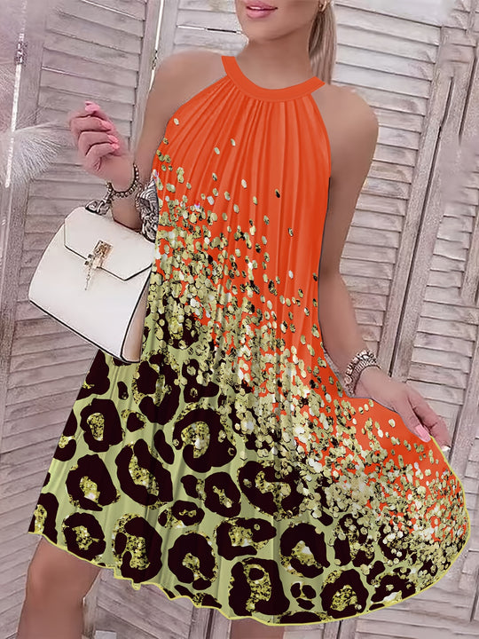 Flowy Halter Neck Speckled Floral Print Vacation Dress