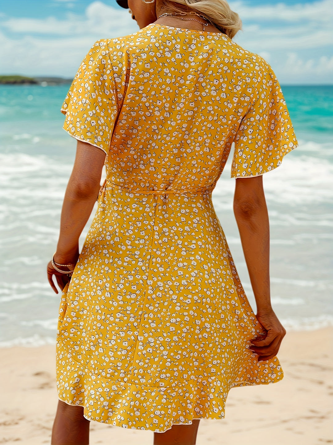 Casual Beach Flutter Sleeve Mini Dress