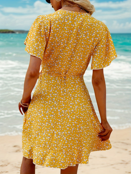 Casual Beach Flutter Sleeve Mini Dress