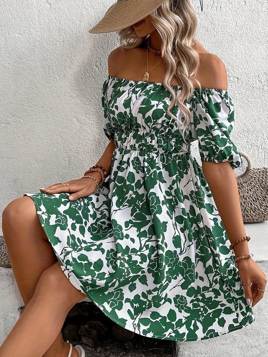 Floral Print Off-Shoulder A-Line Mini Dress