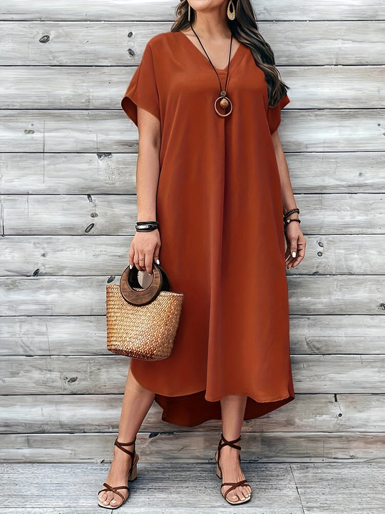 Casual Oversized V-Neck Summer Midi Dress