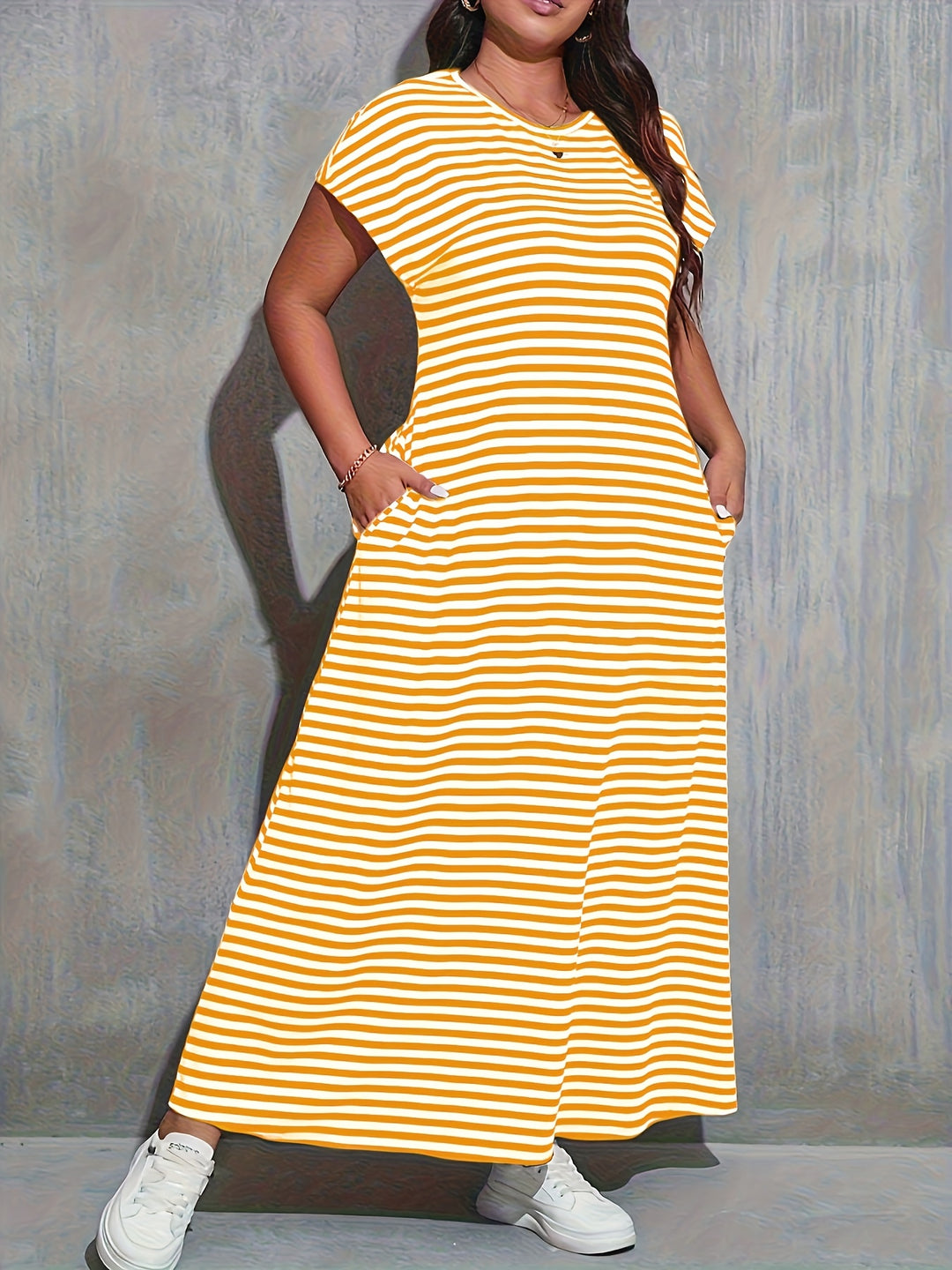 Classic Summer Striped Column Dress - Plus Size
