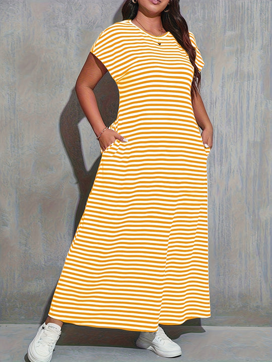 Classic Summer Striped Column Dress - Plus Size