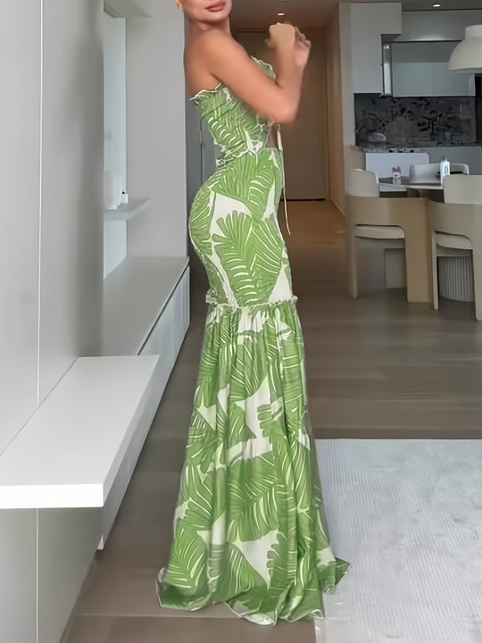 Bohemian Tropical Print Smocked 2 Piece Set