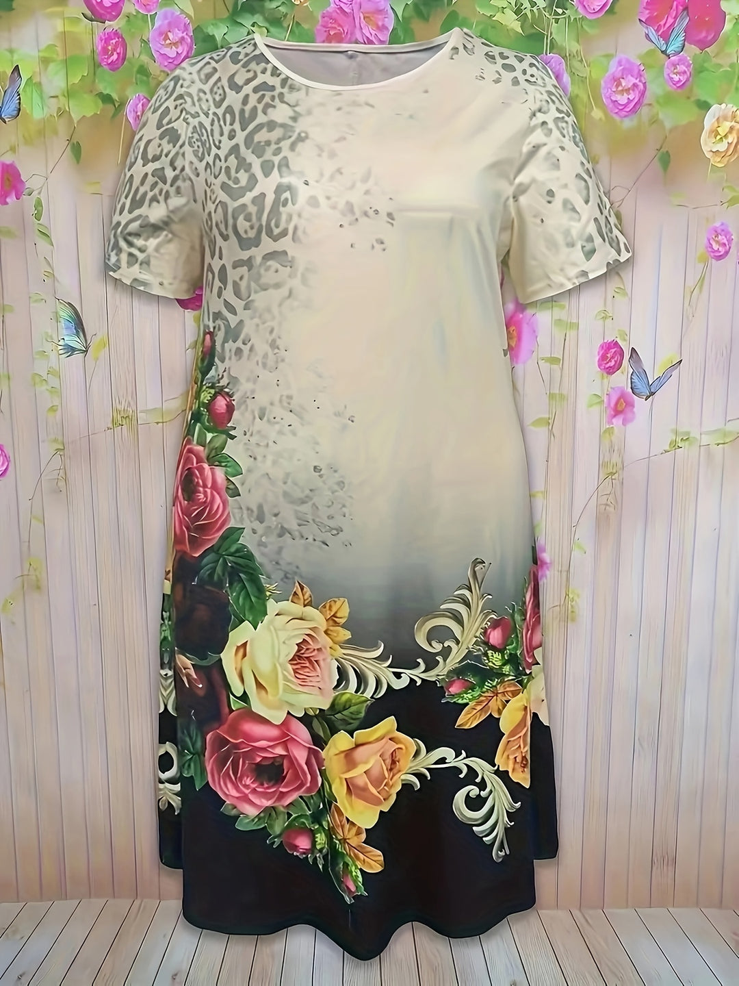 Baroque Floral and Geometric Print Boho Dress