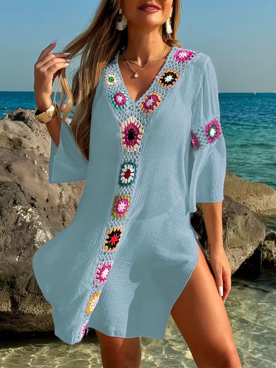 Crochet Trim V-Neck Boho Beach Dress