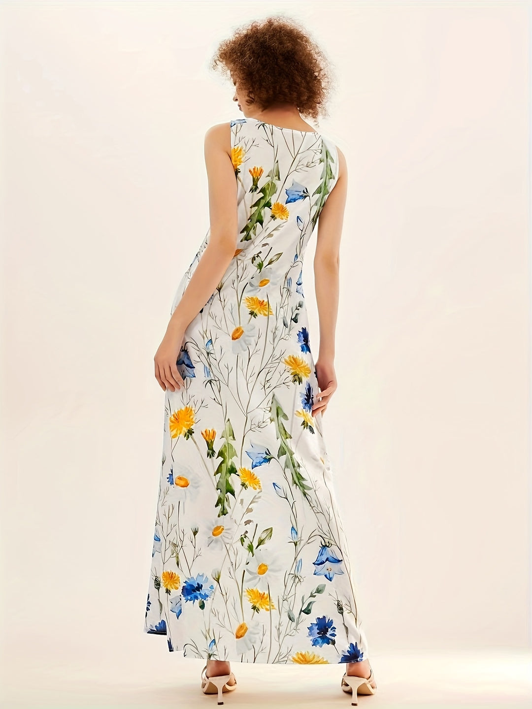 Boho Wildflower Print Sleeveless Maxi Dress