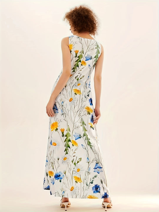 Boho Wildflower Print Sleeveless Maxi Dress