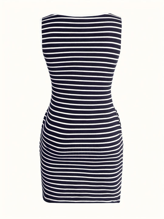 Casual Striped Tank Pocket Mini Dress