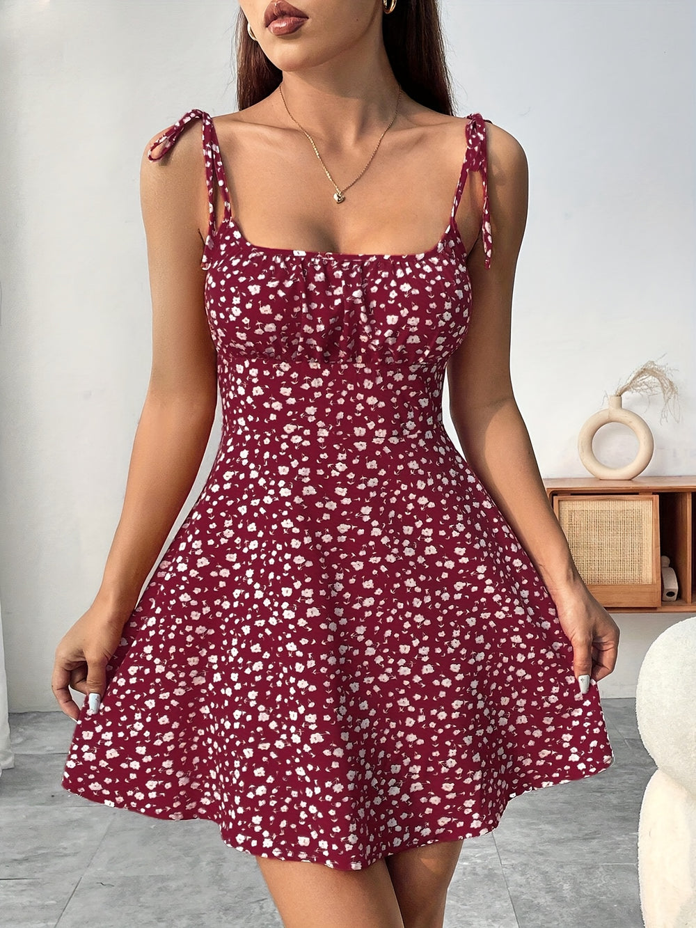 Ditsy Floral Tie-Strap Mini Dress