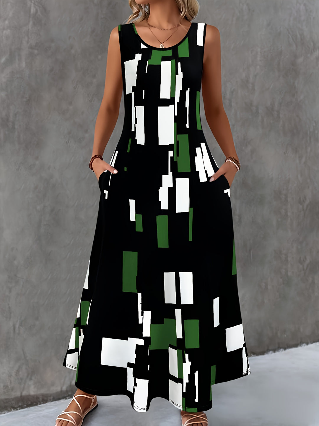 Abstract Geometric Sleeveless Maxi Boho Dress