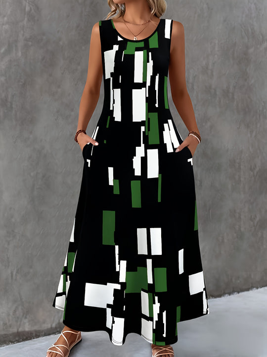Abstract Geometric Sleeveless Maxi Boho Dress