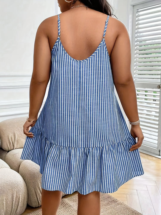 Plus Size Casual Spaghetti Strap Striped Boho Dress