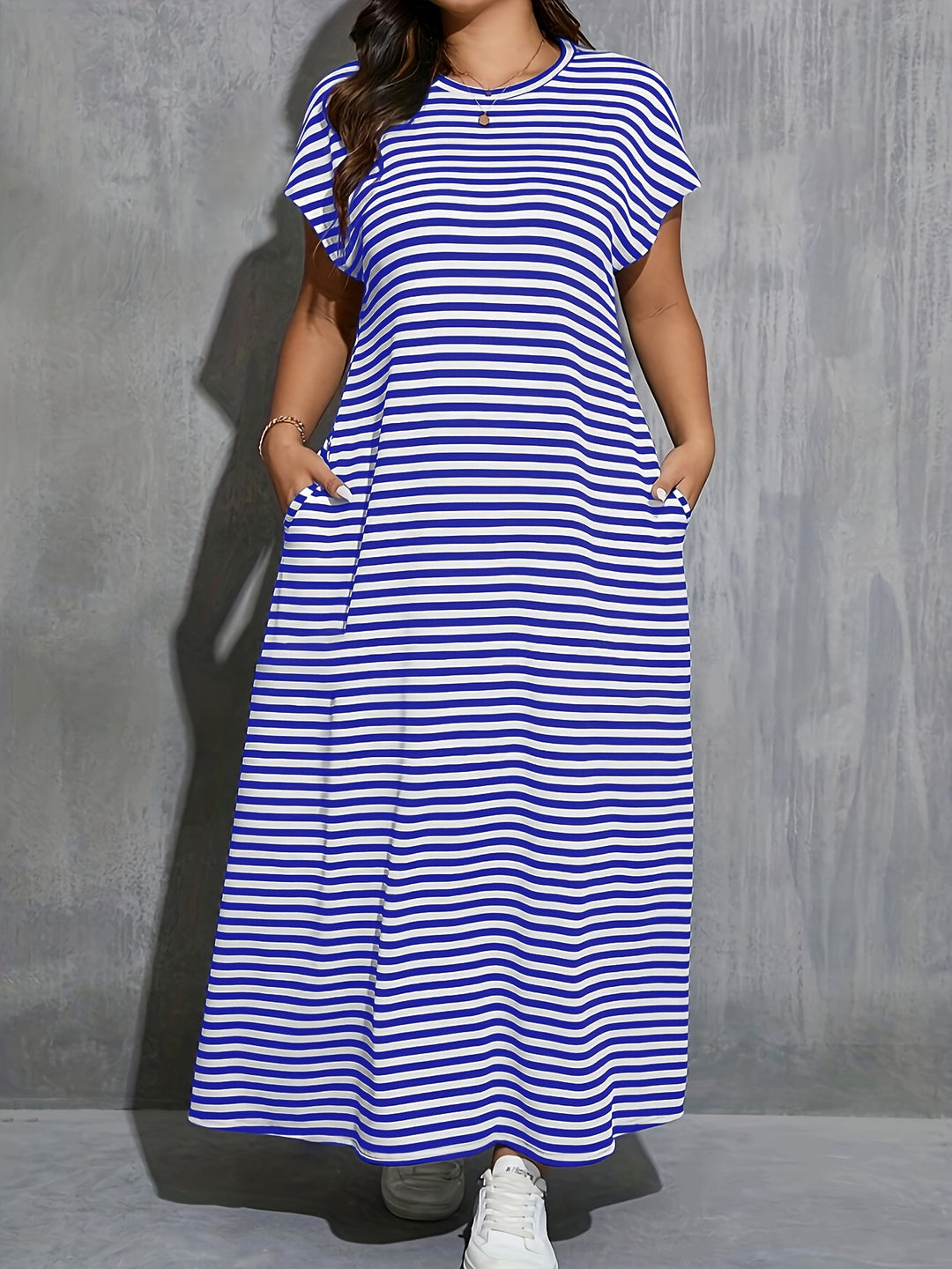 Classic Summer Striped Column Dress - Plus Size