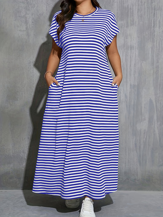 Classic Summer Striped Column Dress - Plus Size