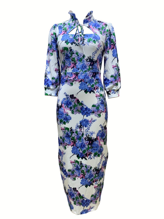 Elegant Floral Column Dress with Cutout