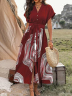 Collared V-Neck Button Down Summer Maxi Dress