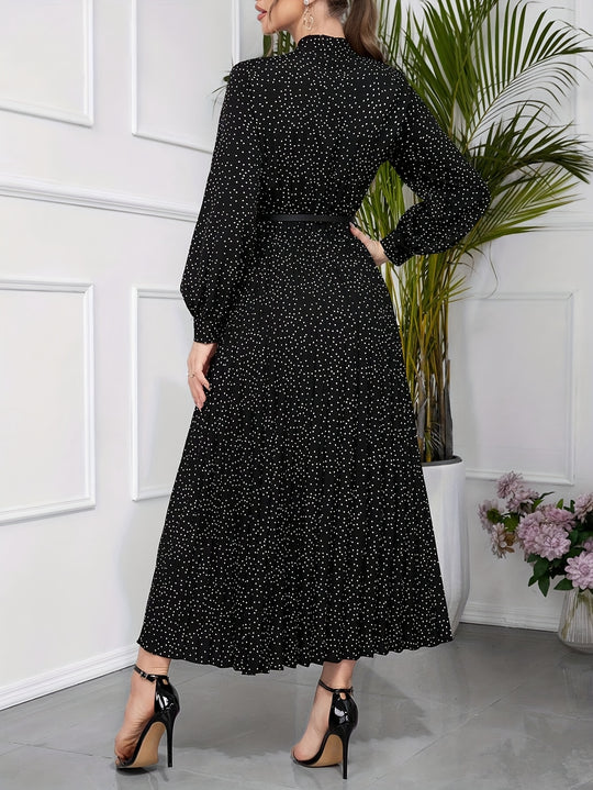 Elegant Tie Neck Pleated Maxi Dress