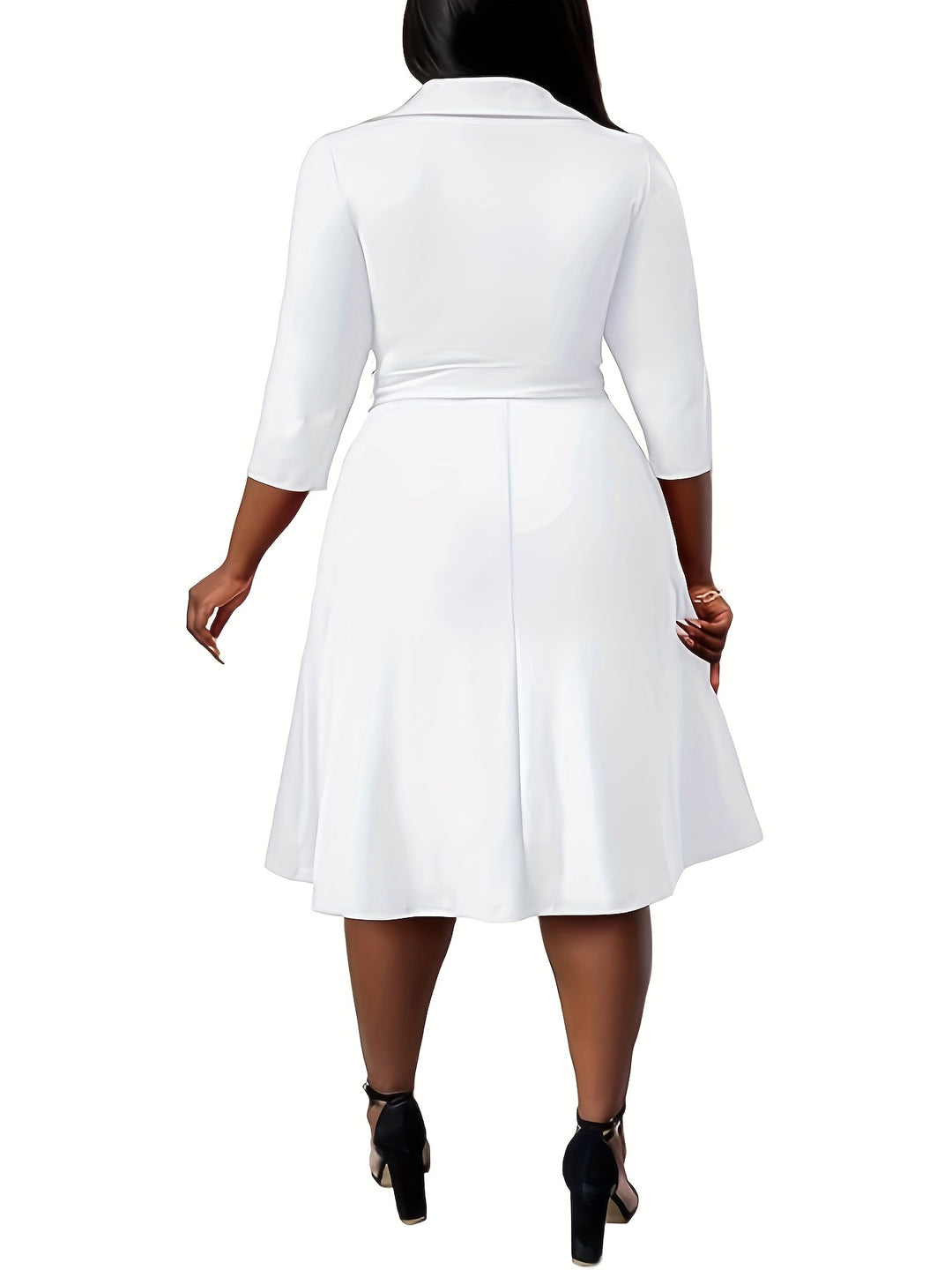 Plus Size V-Neck Casual Cinched Midi Dress