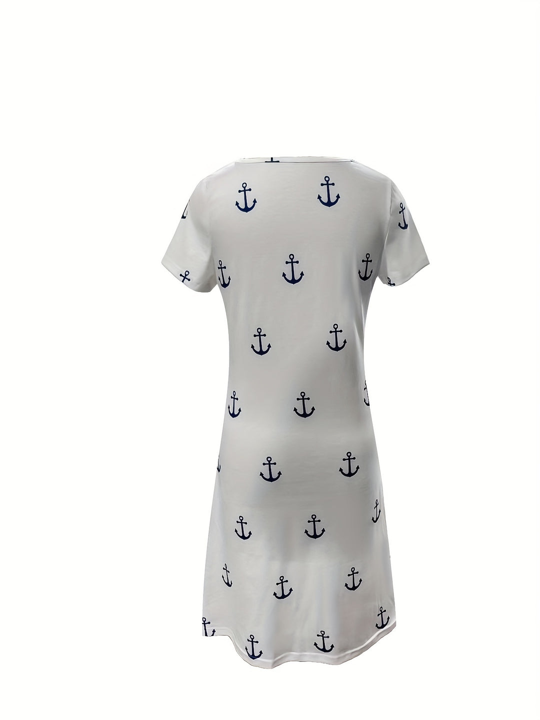 Coastal Anchor Print Scalloped Edge Flowy Summer Dress