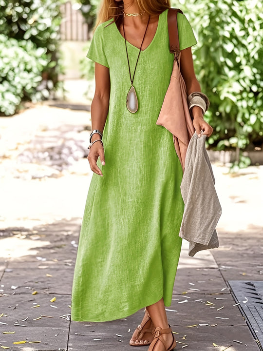 Casual Loose V-Neck Textured Maxi Dress