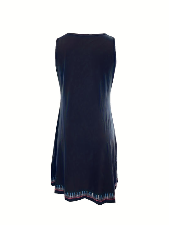 Casual Folkloric Print V-Neck Short Dress