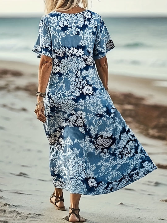 Short Sleeve Bohemian Pattern Summer Maxi Dress - Plus Size