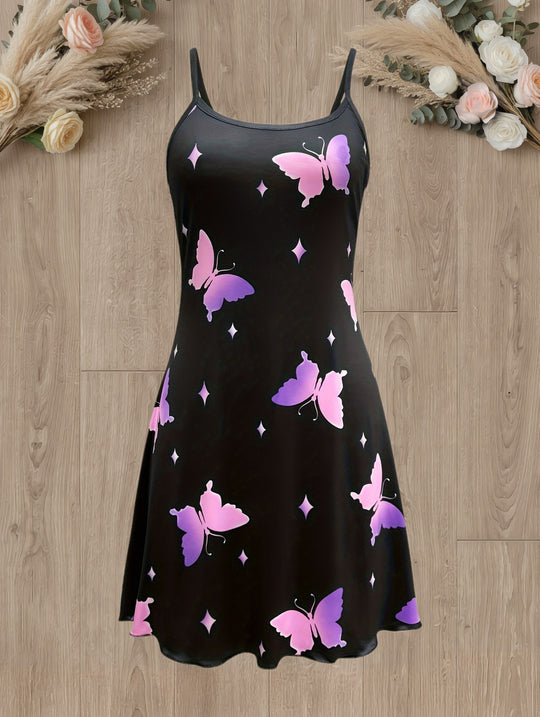 Casual Butterfly Print Slip Mini Dress
