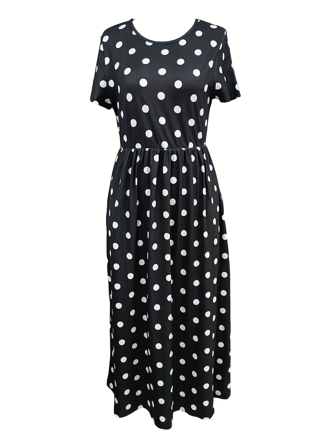 Casual Polka Dot Pocket Midi Dress