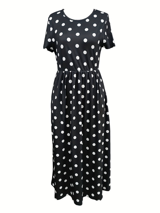 Casual Polka Dot Pocket Midi Dress