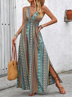 Summer Bohemian Sleeveless Mixed Print Slit Dress
