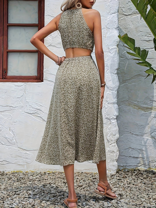 Bohemian Halter Neck Cutout Maxi Dress