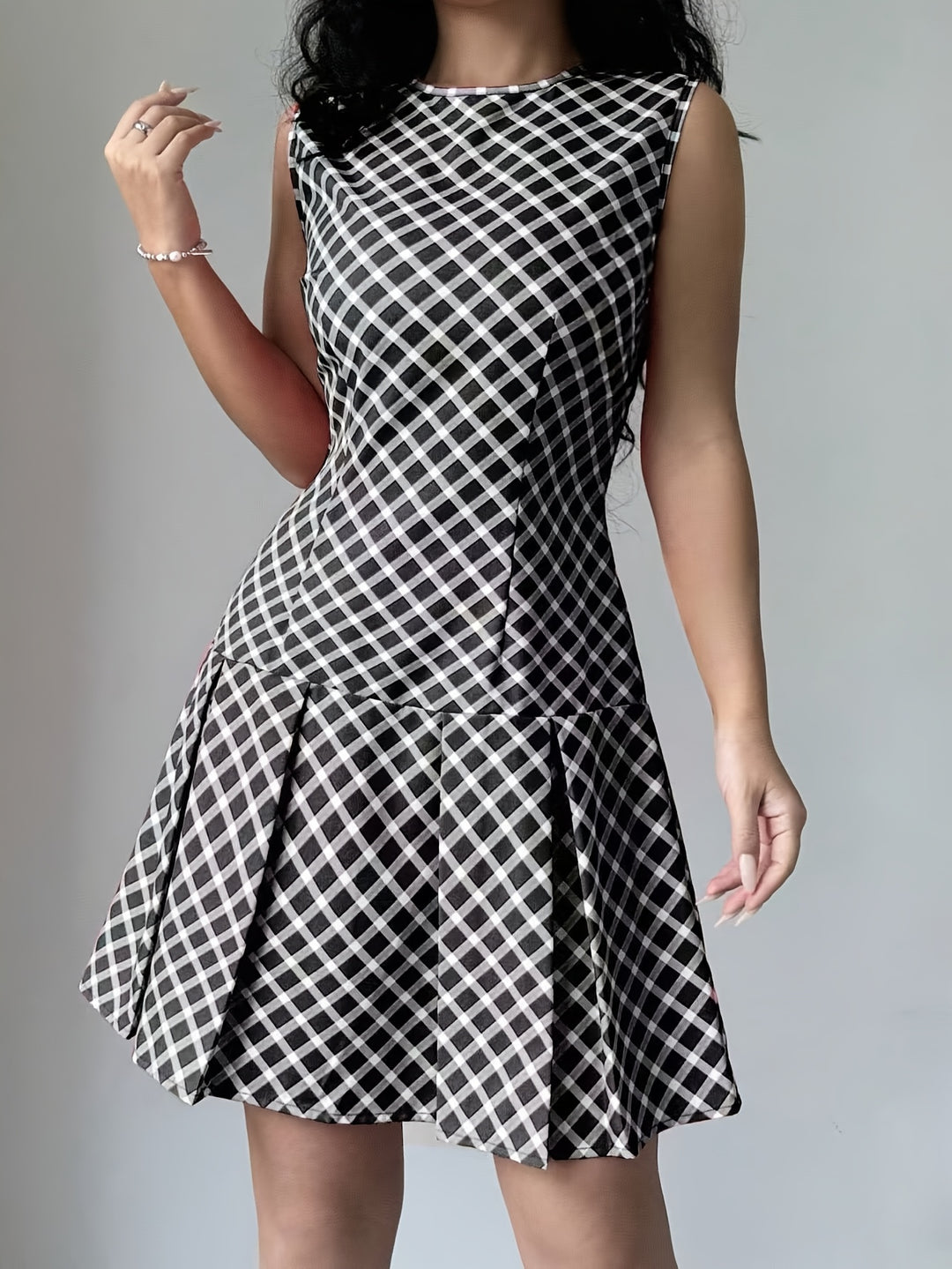 Casual Plaid Drop Waist Mini Dress