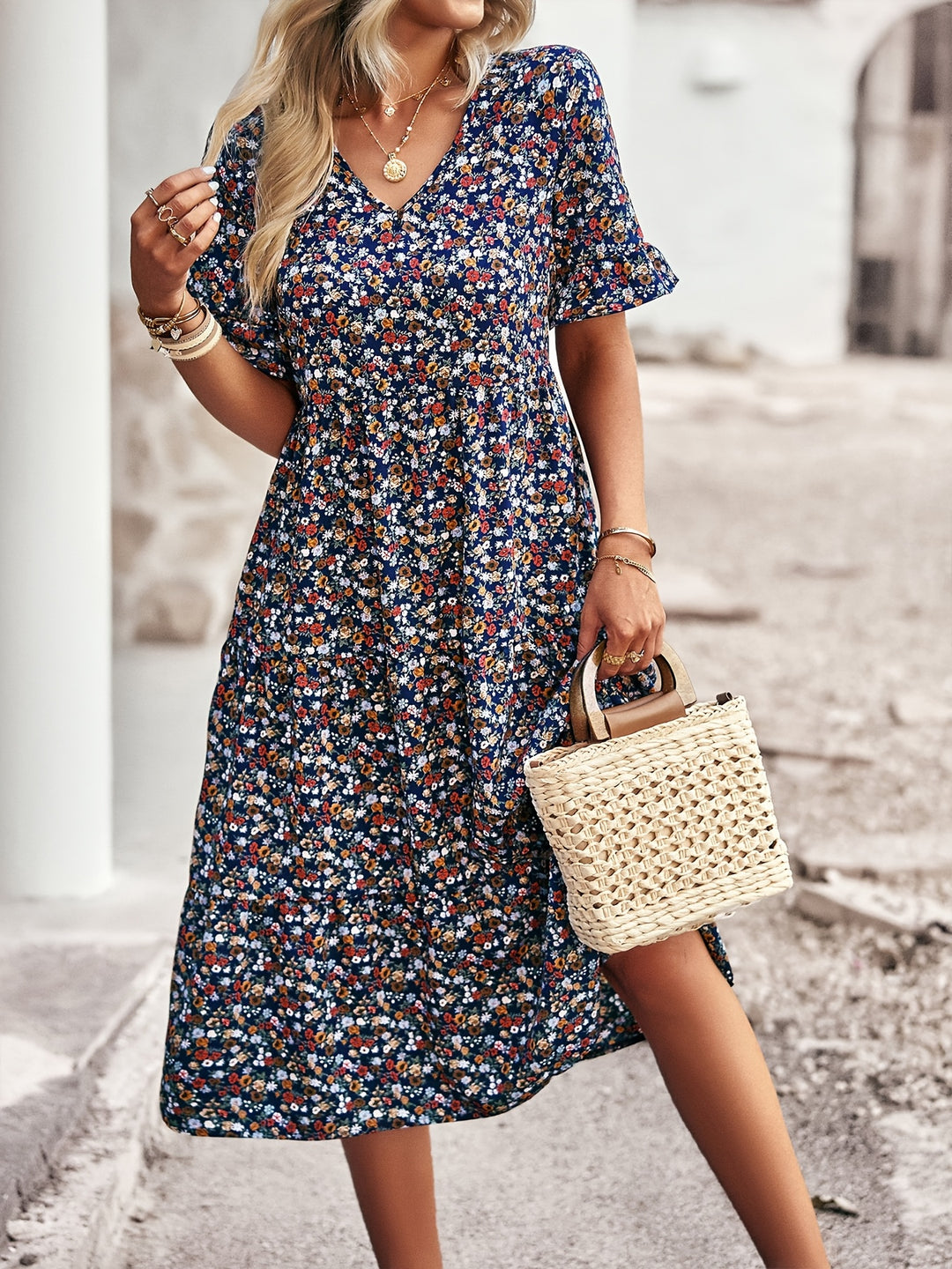 Ditsy Floral Print Empire Waist Summer Dress - Plus Size