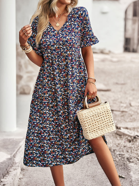 Ditsy Floral Print Empire Waist Summer Dress - Plus Size