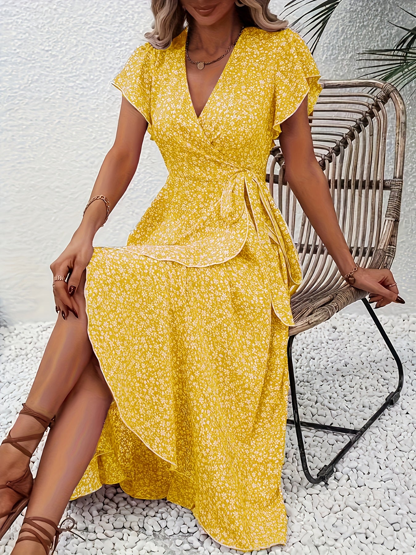 Bohemian Floral Wrap Maxi Dress