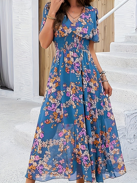 Casual Flutter Sleeve Floral Flowy Maxi
