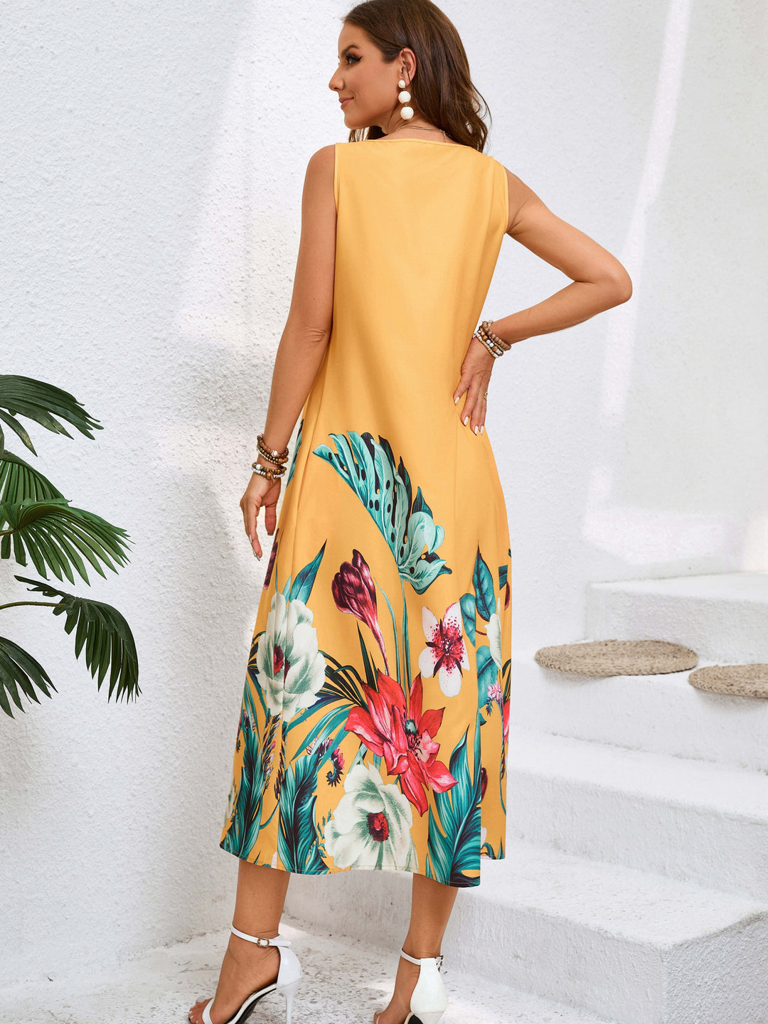 Sleeveless Tropical Floral Boho Summer Dress