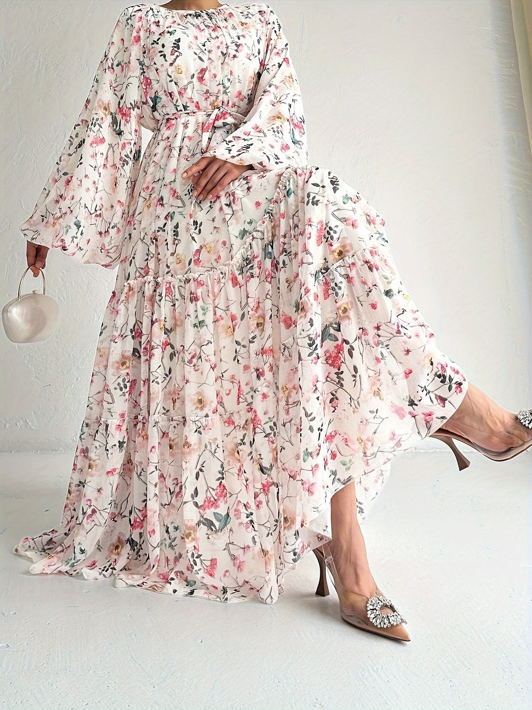 Bohemian Floral Tie Waist Maxi Dress